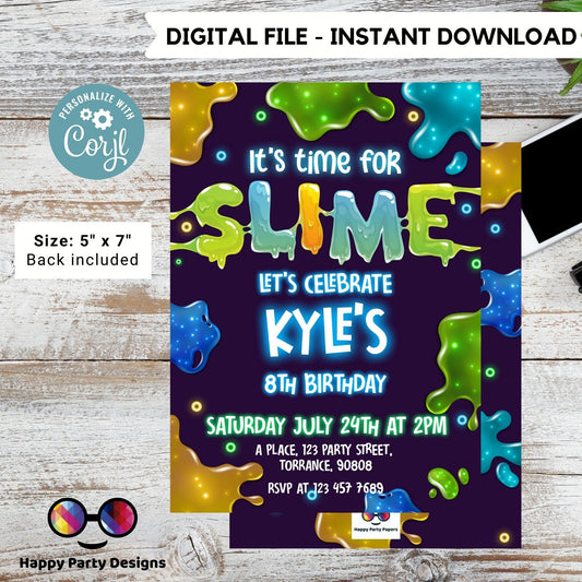 Slime Invitation | Slime Party Invitation | Birthday boy | Slime Birthday Invite | Slime Party Invite | lime Birthday Invitation  #K125