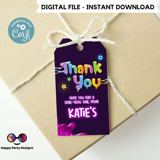 Editable slime Birthday Thank You Gift Tags | Slime party Favor Tags | Birthday girl | Slime party Tags | Birthday Favor Tags #K125