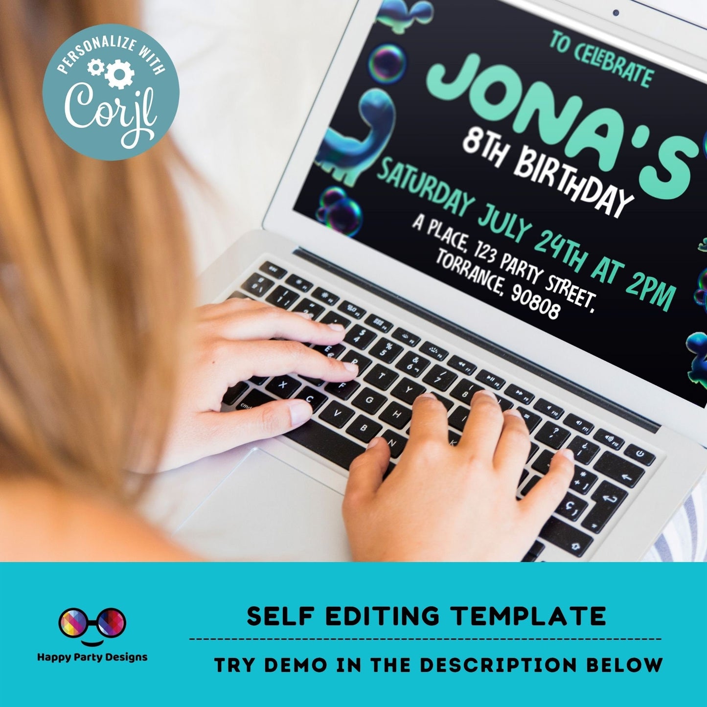 Bubbles birthday invitation | Bubble invitation | Birthday boy | dinosaur bubbles party | blowing bubbles invitation | dino bubble  #K126