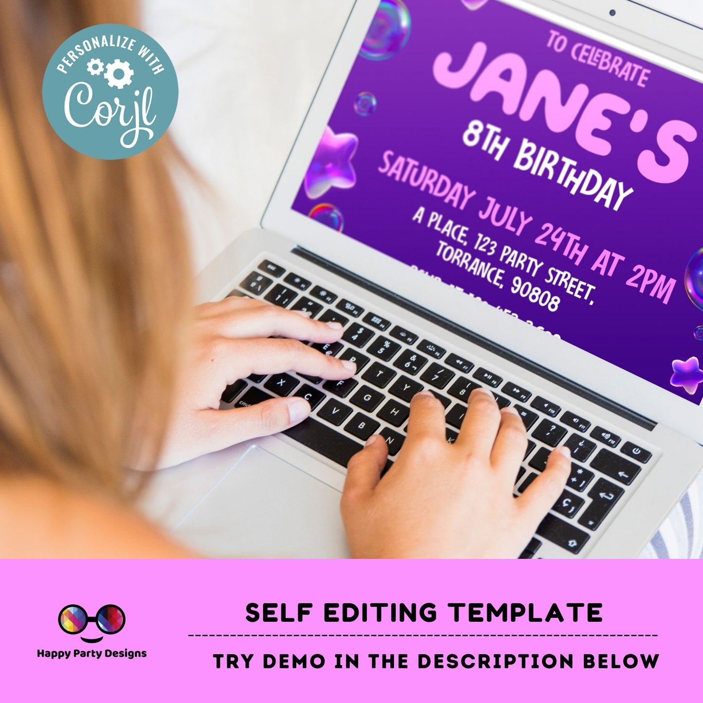Bubbles birthday invitation | Bubble invitation | Birthday girl | bubbles party | blowing bubbles invitation | bubble birthday  #K126