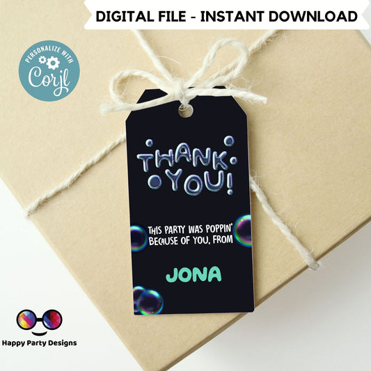 Editable bubbles Birthday Thank You Gift Tags | bubbles party Favor Tags | Birthday boy | bubble party Tags | Birthday Favor Tags #K126