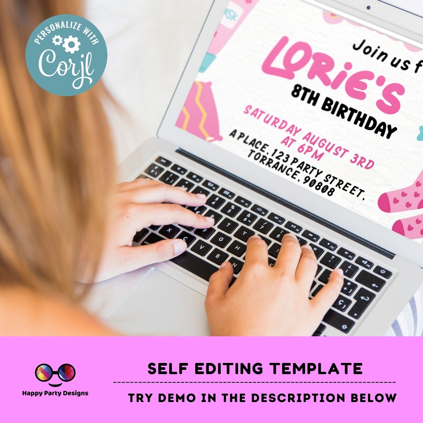 EDITABLE girls sleepover party birthday invitation | Slumber party  girl Invitation | Birthday girl | gamer Party | retro | pajama #K127