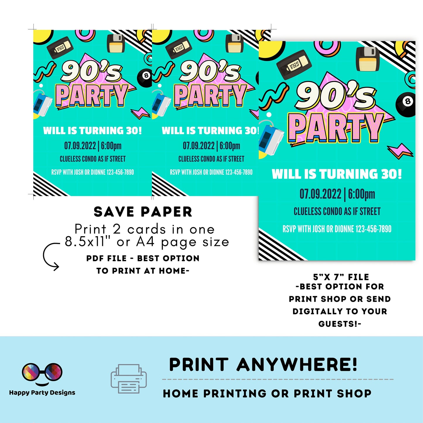 Editable 90s Birthday Invitation | Retro Invitation | 90s Kid Birthday invitations | Nostalgia Birthday Invitation | Nostalgia Party #A1
