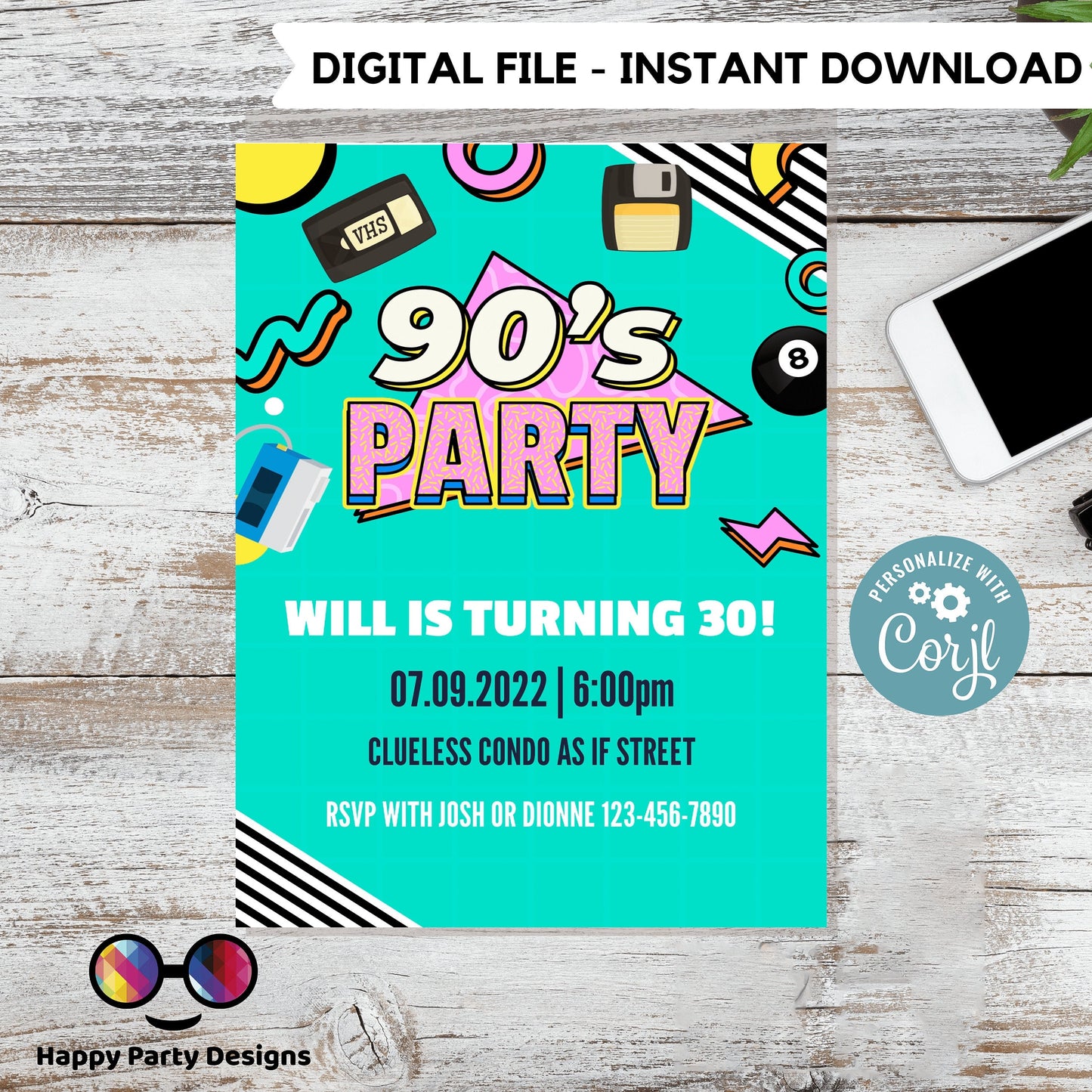 Editable 90s Birthday Invitation | Retro Invitation | 90s Kid Birthday invitations | Nostalgia Birthday Invitation | Nostalgia Party #A1