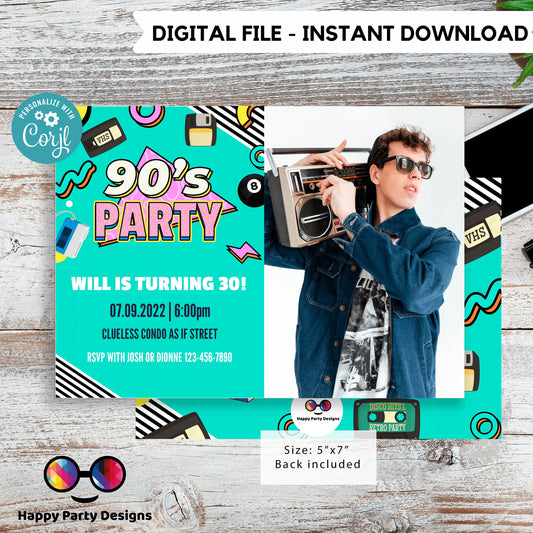 Editable 90s Birthday Invitation with picture | Retro Invitation | 90s invitations | Nostalgia Birthday Invitation | Nostalgia Party #A1