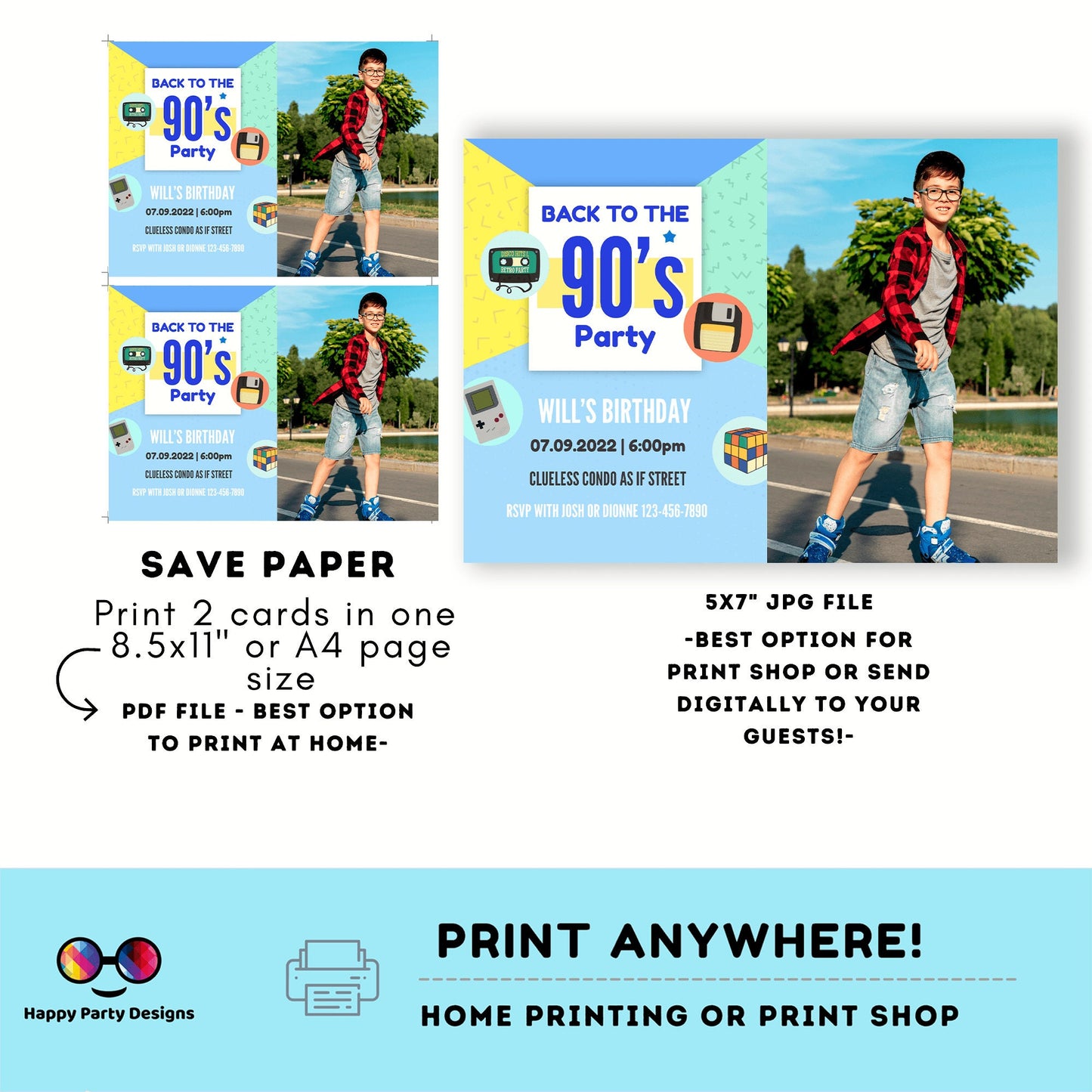 Editable 90s Birthday Invitation with picture | Retro Invitation | 90s Birthday Party Back to the 90s Theme | nostalgic