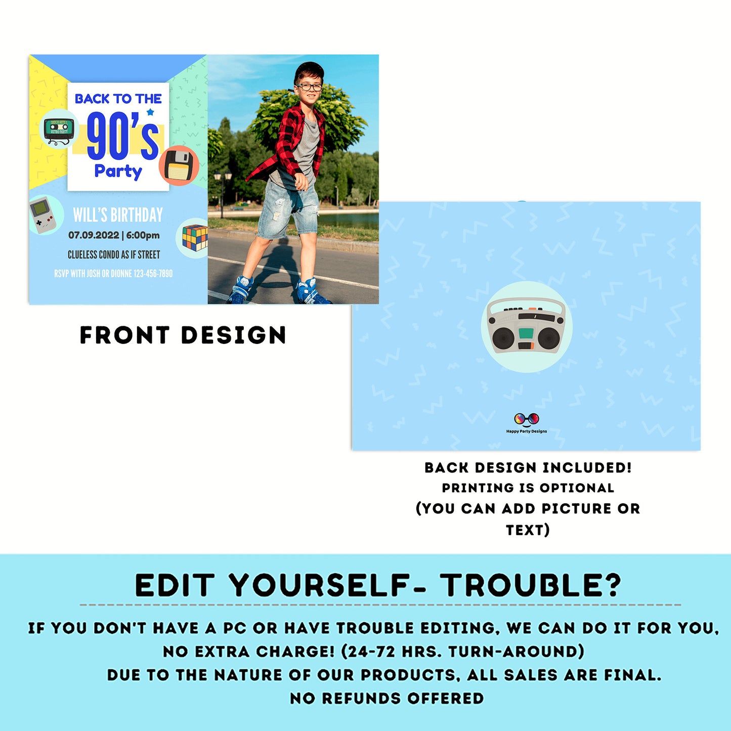 Editable 90s Birthday Invitation with picture | Retro Invitation | 90s Birthday Party Back to the 90s Theme | nostalgic