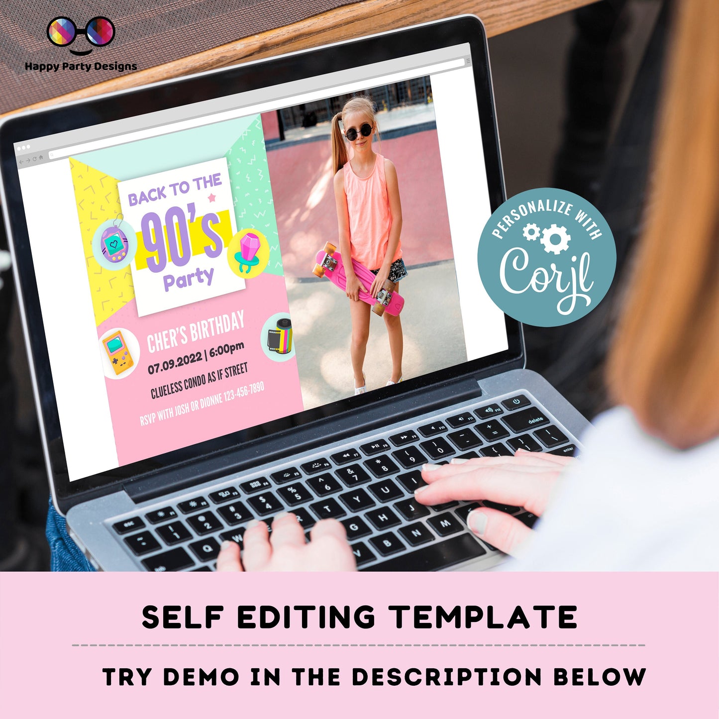 Editable 90s Birthday Invitation with picture | Retro Invitation | 90s invitations | Nostalgia Birthday Invitation | Nostalgia Party