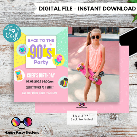 Editable 90s Birthday Invitation with picture | Retro Invitation | 90s invitations | Nostalgia Birthday Invitation | Nostalgia Party