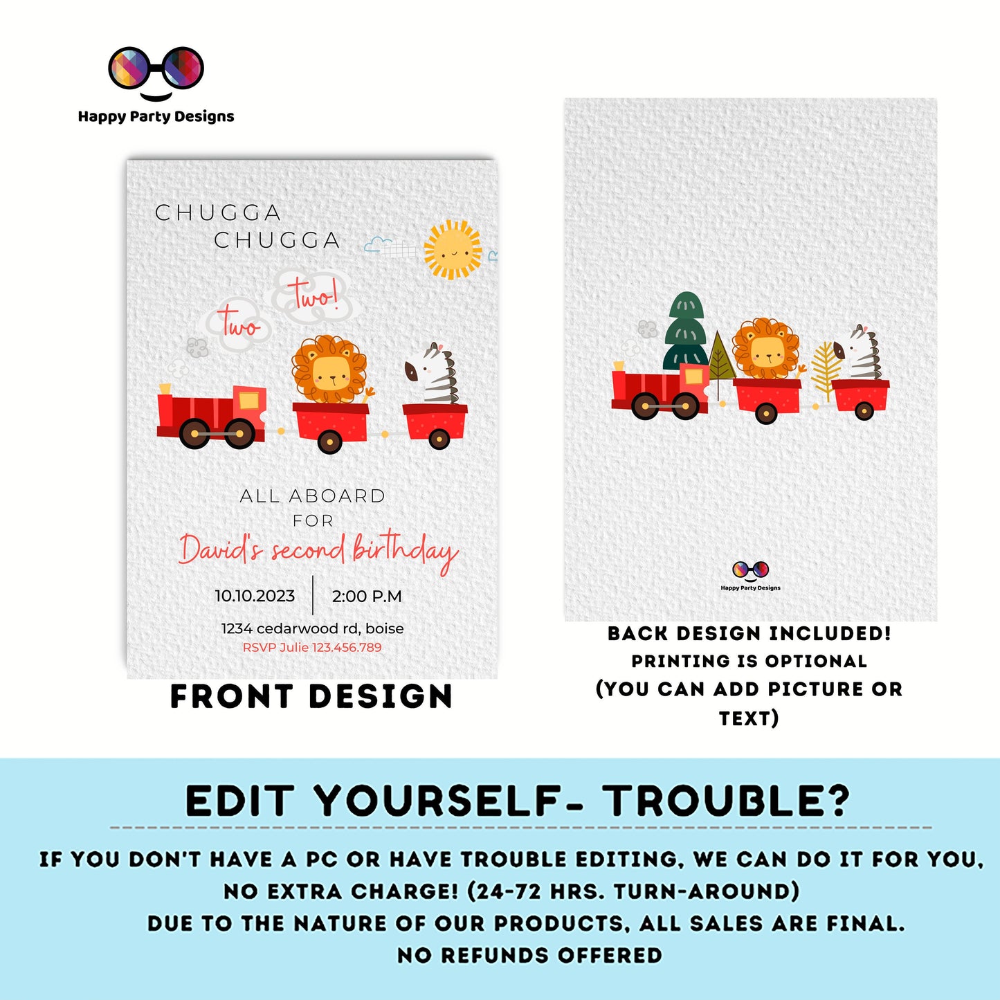 Train Invitation Chugga Chugga Two Two | Train Second Birthday Invitation | Editable Corjl Train Party | Boy Birthday Trains #K128