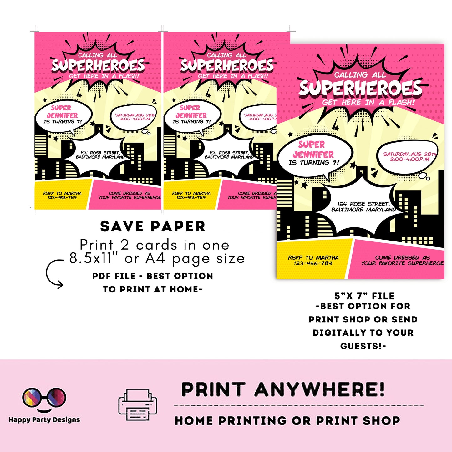 Girl Superhero Invitation | Girl Superhero Comic Birthday Invite | Birthday girl | Girl Superhero Birthday Invitation  #K129