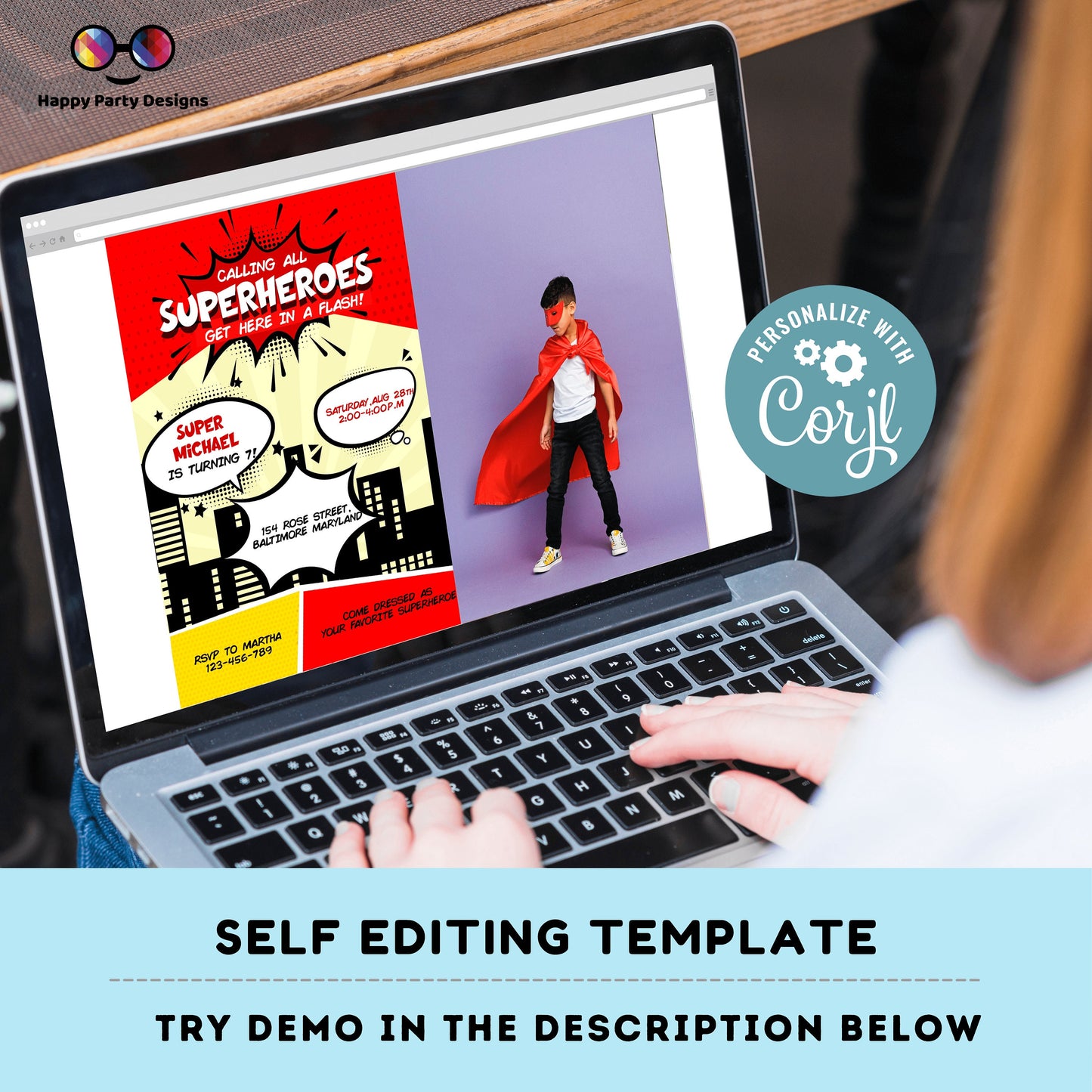 Boy Superhero Invitation with photo | boy Superhero Comic Birthday Invite | Birthday boy | boy Superhero Birthday Invitation  #K129