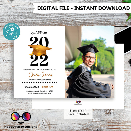 Graduation Invitation editable invitation with picture | Graduation Party Text Invite | graduation hat | Phone Invitation | Grad Party #A3