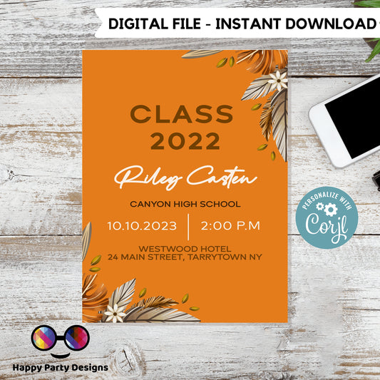 Boho Graduation Invitation editable invitation | Graduation Party Text Invite | graduation hat | Phone Invitation | Grad Party Invites #A4