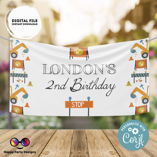 Editable Construction Backdrop | Trucks Birthday Banner | Birthday boy | Under construction party | Trucks | Construction Party #K105
