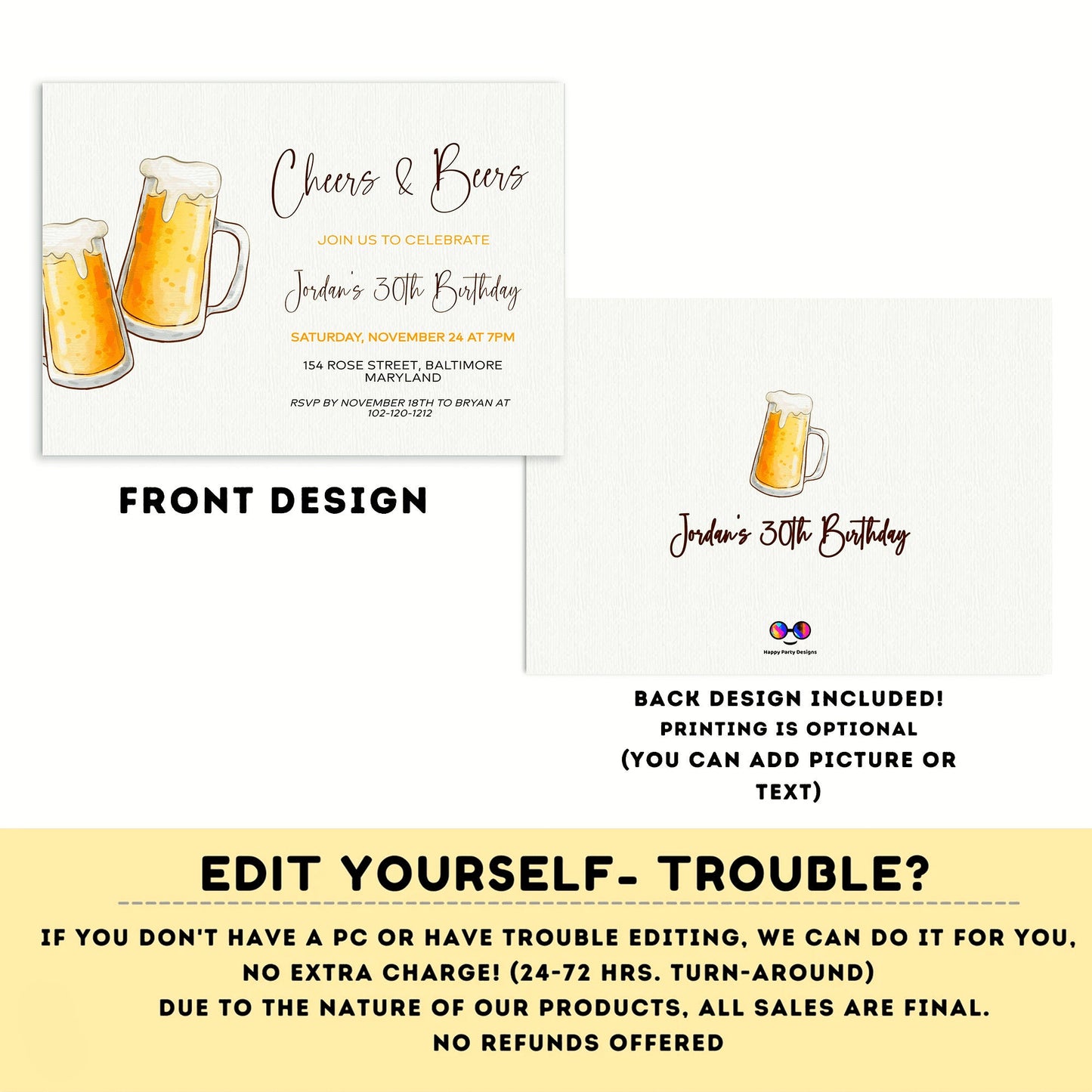 Cheers and beers Minimalist birthday Invitation | Surprise Birthday Party Invites | Anniversary Invite | Beer invite | drinks #A6
