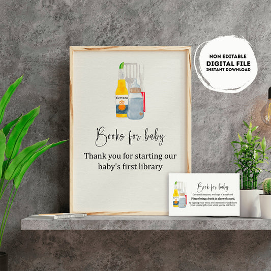 BBQ and bottles baby shower | Neutral gender Books for baby Sign | Instant download | book request | baby shower Sign | #B25