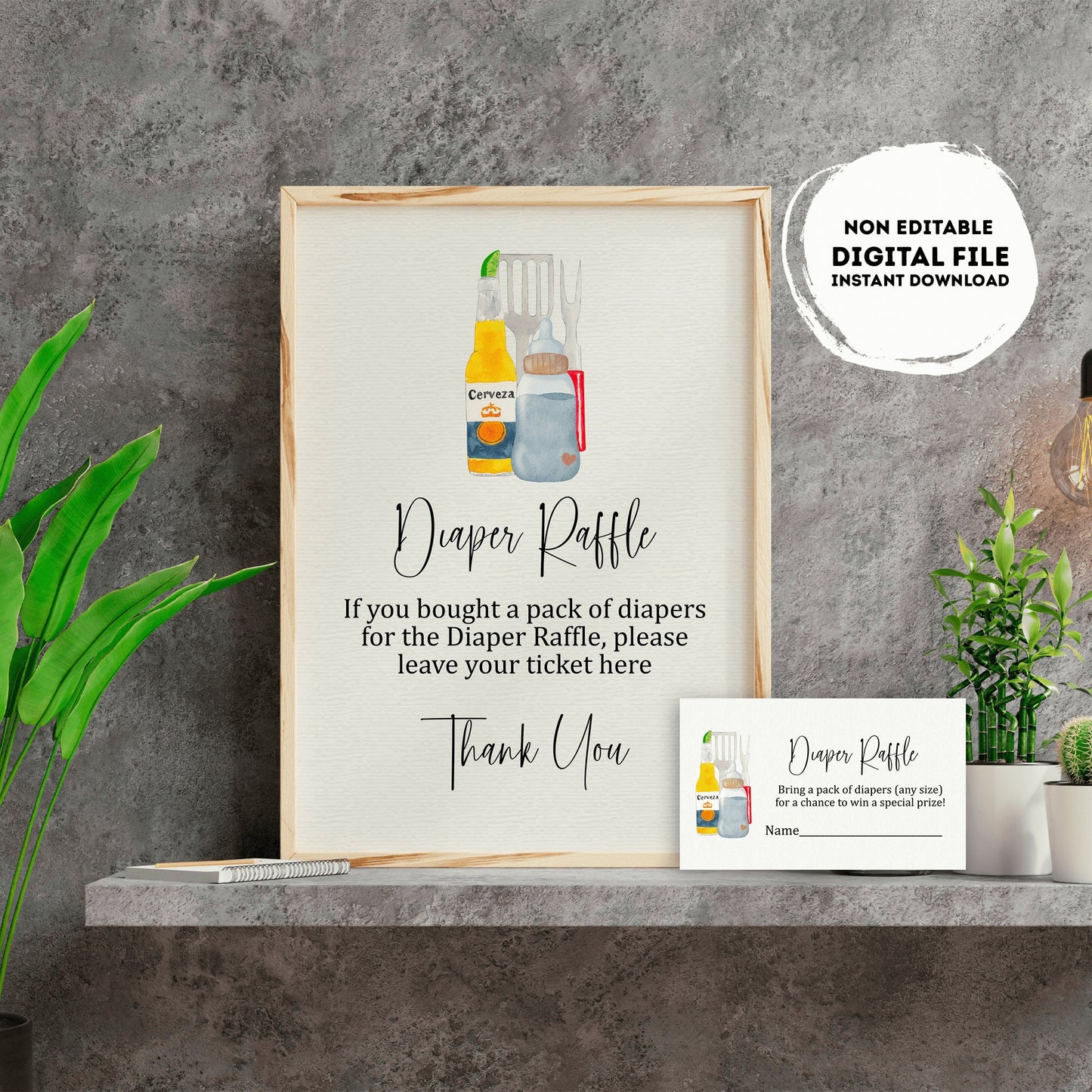 BBQ and bottles baby shower sign | Neutral gender diaper raffle | Instant download | diaper raffle | baby shower Sign | #B25