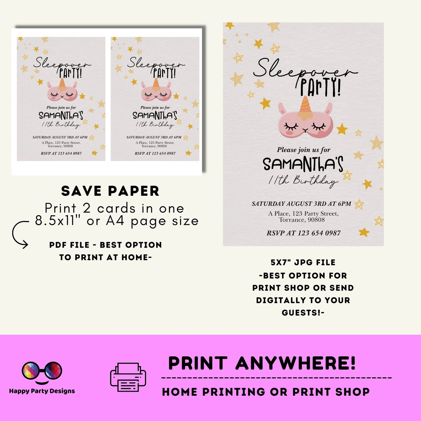 EDITABLE girls sleepover party birthday invitation | Slumber party  girl Invitation | Birthday girl | Pajama Party | retro | pajama #K133