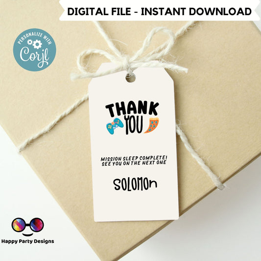 Editable sleepover Birthday Thank You Gift Tags | Slumber Birthday Party Thank You Tag | Birthday boy | Sleepover Party Favor Tag #K134