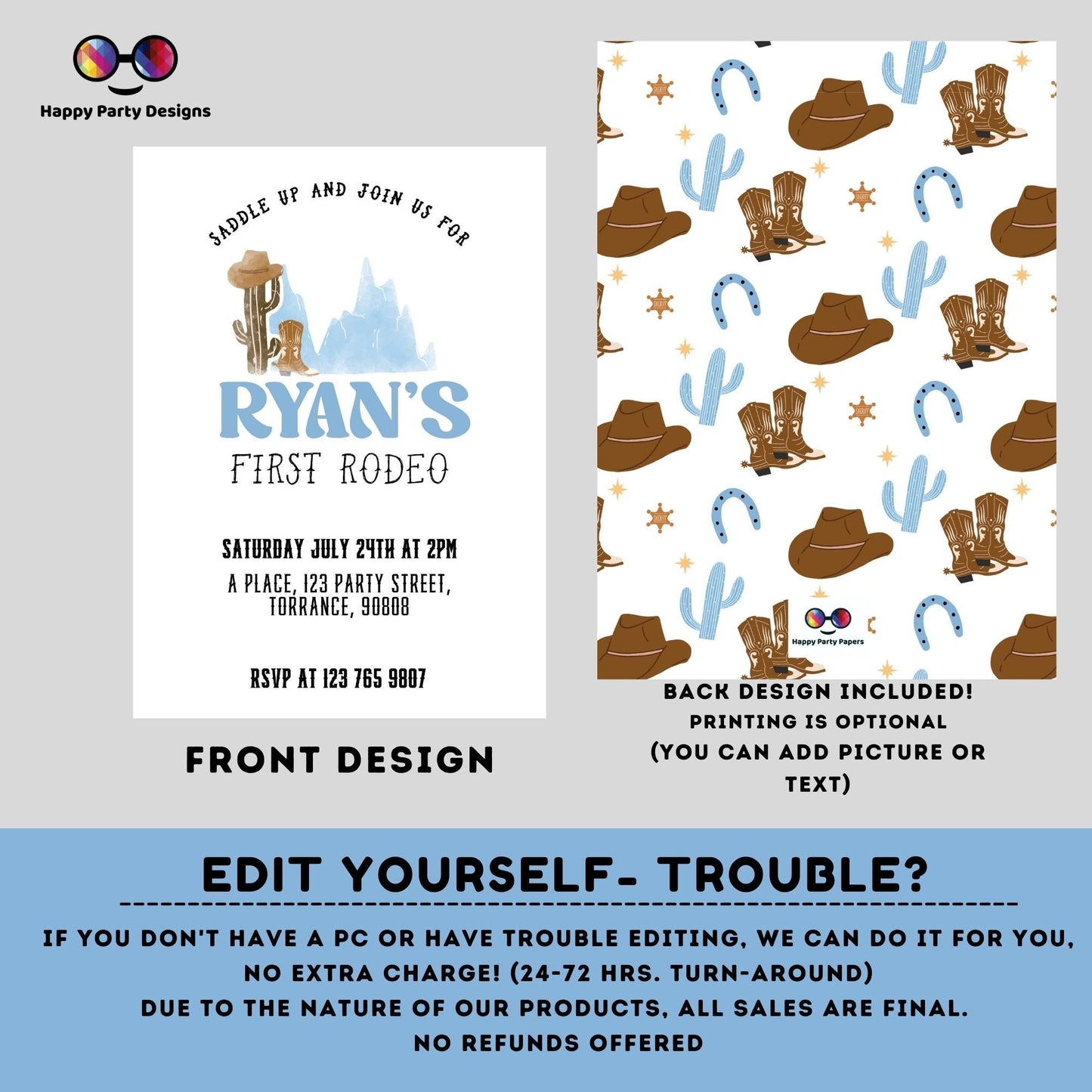 Editable Cowboy Birthday Party Invitation | Wild West Cowboy 1st Rodeo Birthday | Birthday boy | Party Southwestern | Ranch Birthday #K135