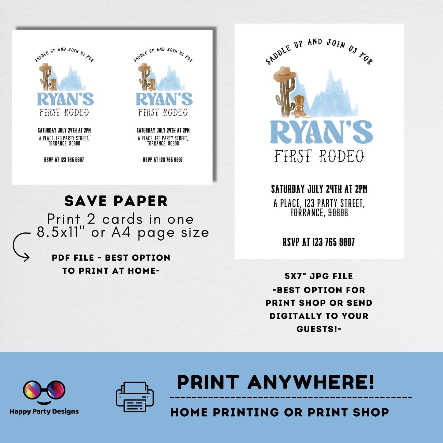 Editable Cowboy Birthday Party Invitation | Wild West Cowboy 1st Rodeo Birthday | Birthday boy | Party Southwestern | Ranch Birthday #K135