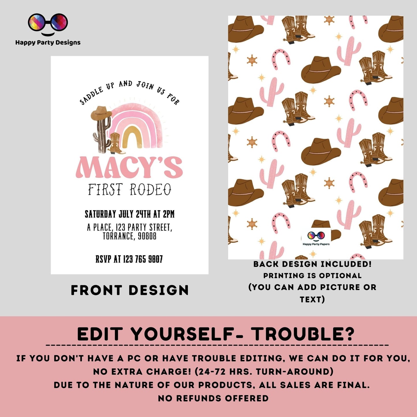 Editable Cowgirl Birthday Party Invitation | Wild West Cowgirl 1st Rodeo Birthday | Birthday girl |Party Southwestern | Ranch Birthday #K135