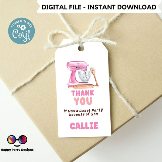 Editable Baking Favor Tags Tags | Baking Birthday Thank you tags | Birthday girl | Kids Cupcake Decorating Party | Little Chef #K137