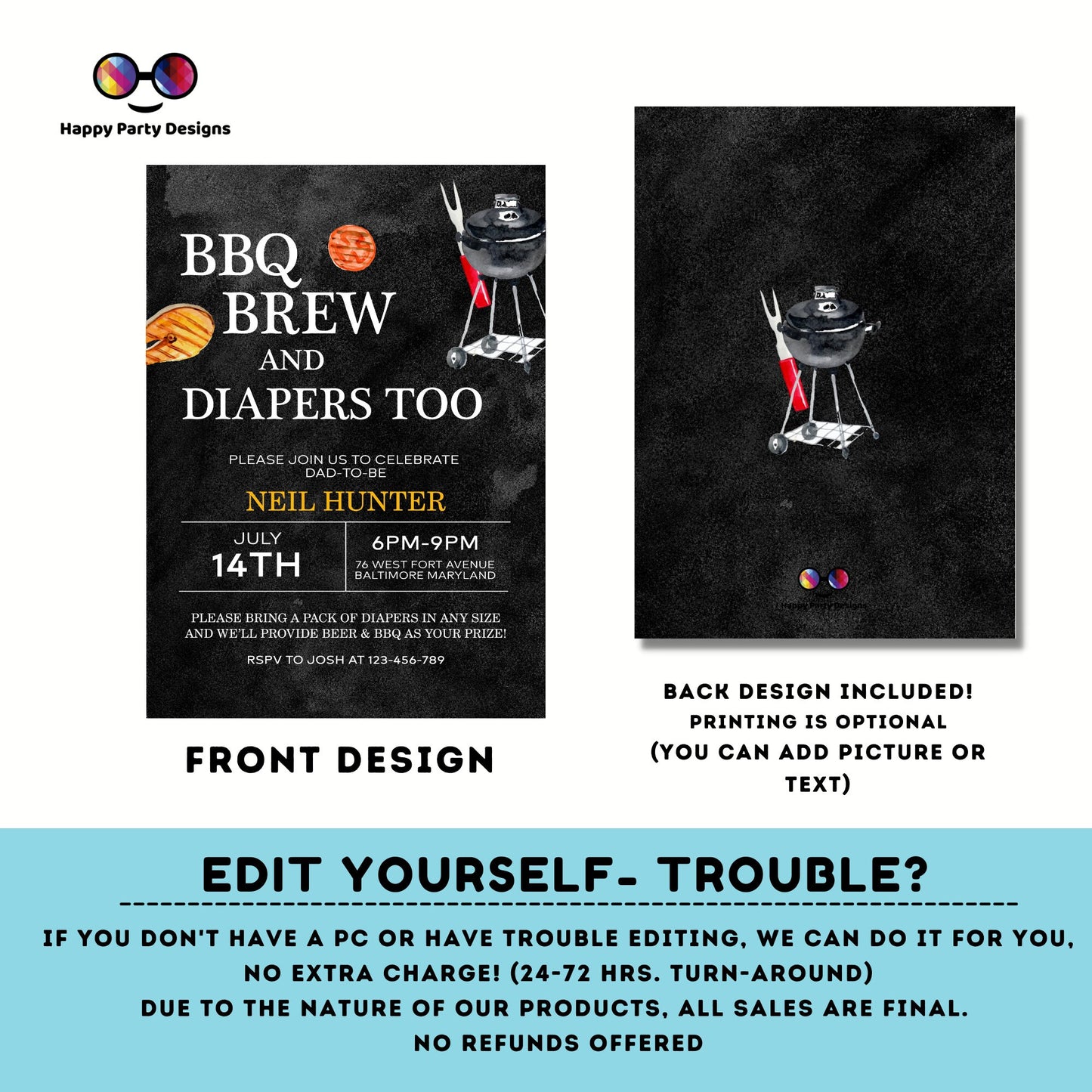 Editable BBQ and Beer Baby Shower Invitation | Chalkboard Printable Baby Sprinkle | Backyard Shower | Gender Neutral | beer | drinks #B26