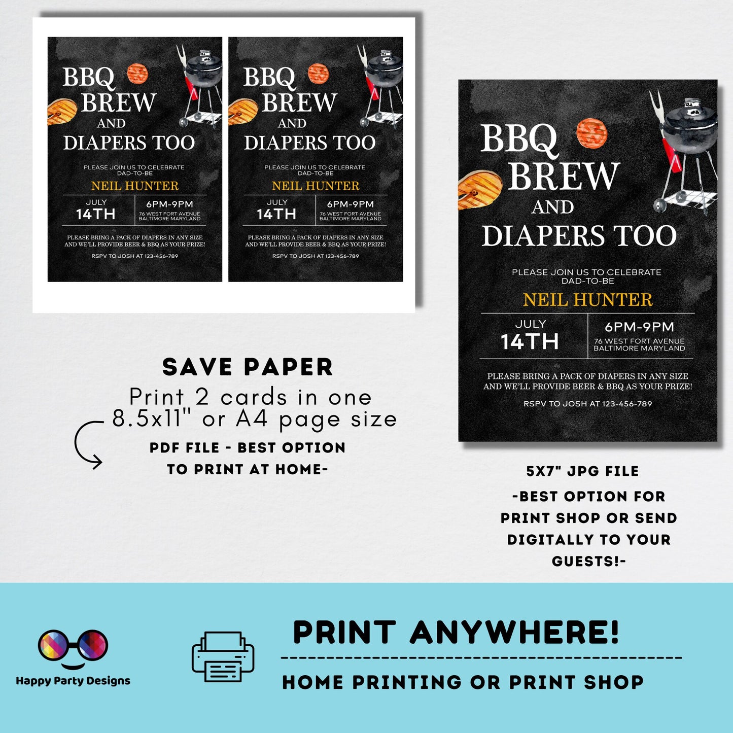 Editable BBQ and Beer Baby Shower Invitation | Chalkboard Printable Baby Sprinkle | Backyard Shower | Gender Neutral | beer | drinks #B26