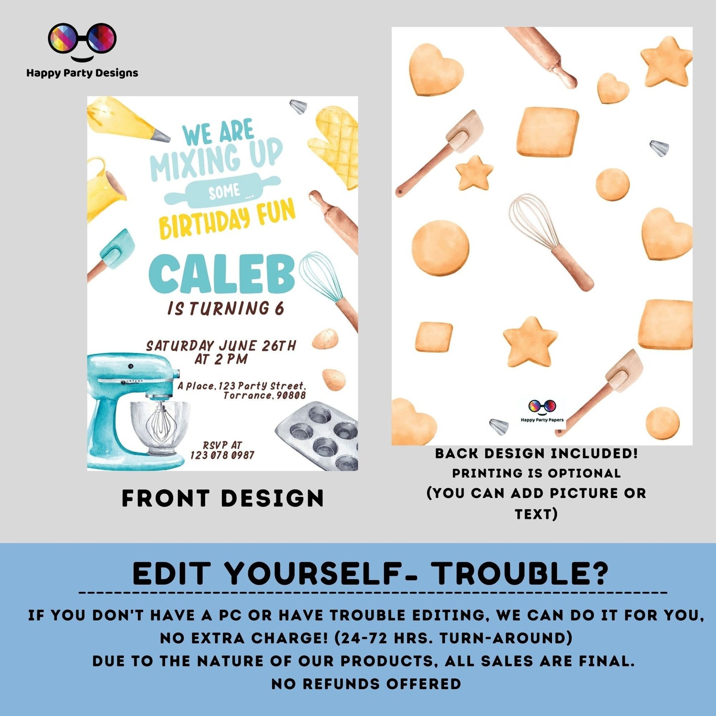 Editable Baking Invitation | Baking Birthday Invitation Printable | Birthday boy | Boy Cooking Party Invite | Cupcake Baking Invite #K137