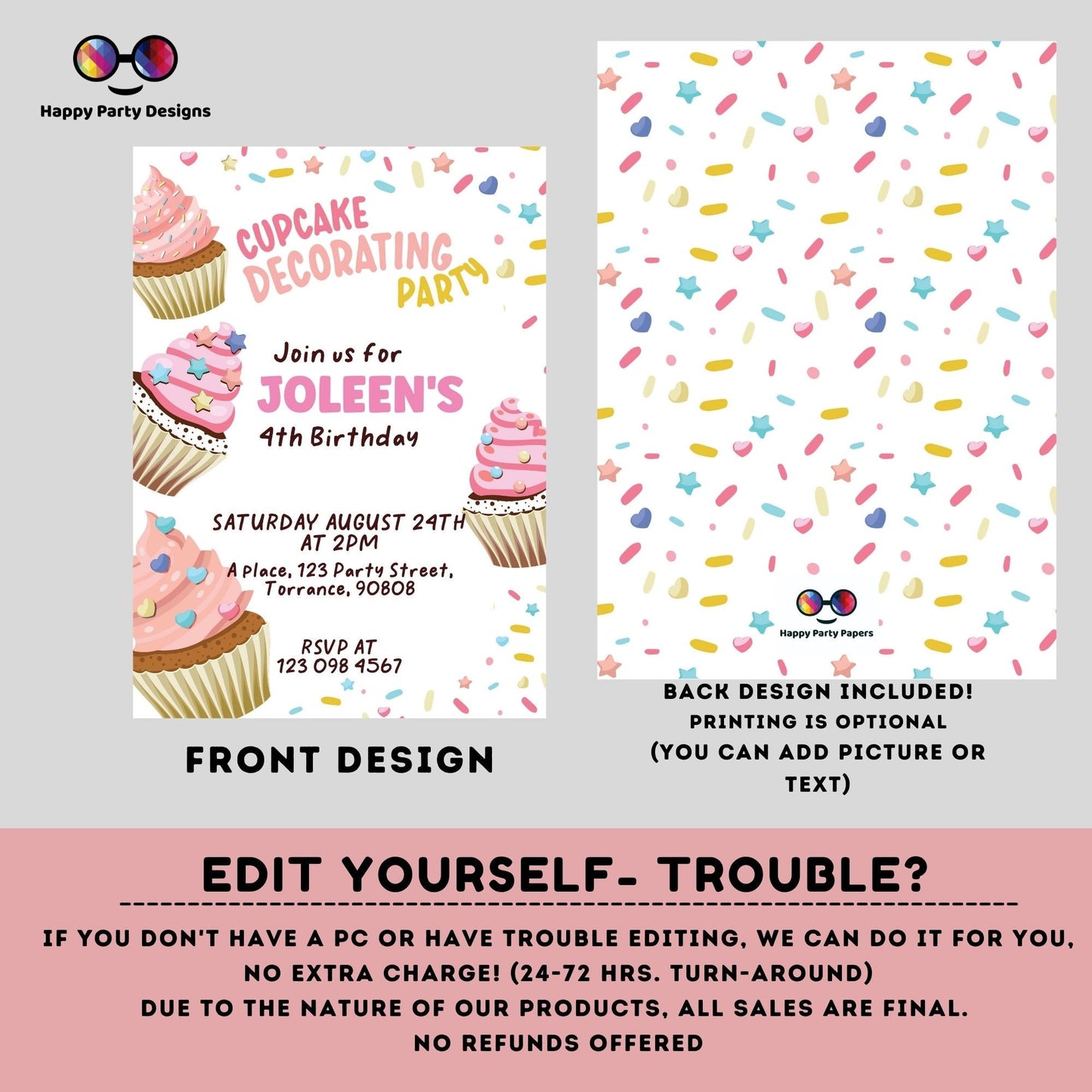 Cupcake Decorating Party Invitation | Cupcake Invitation Cupcake | Birthday girl | Decorating Invitation Girl party #K138