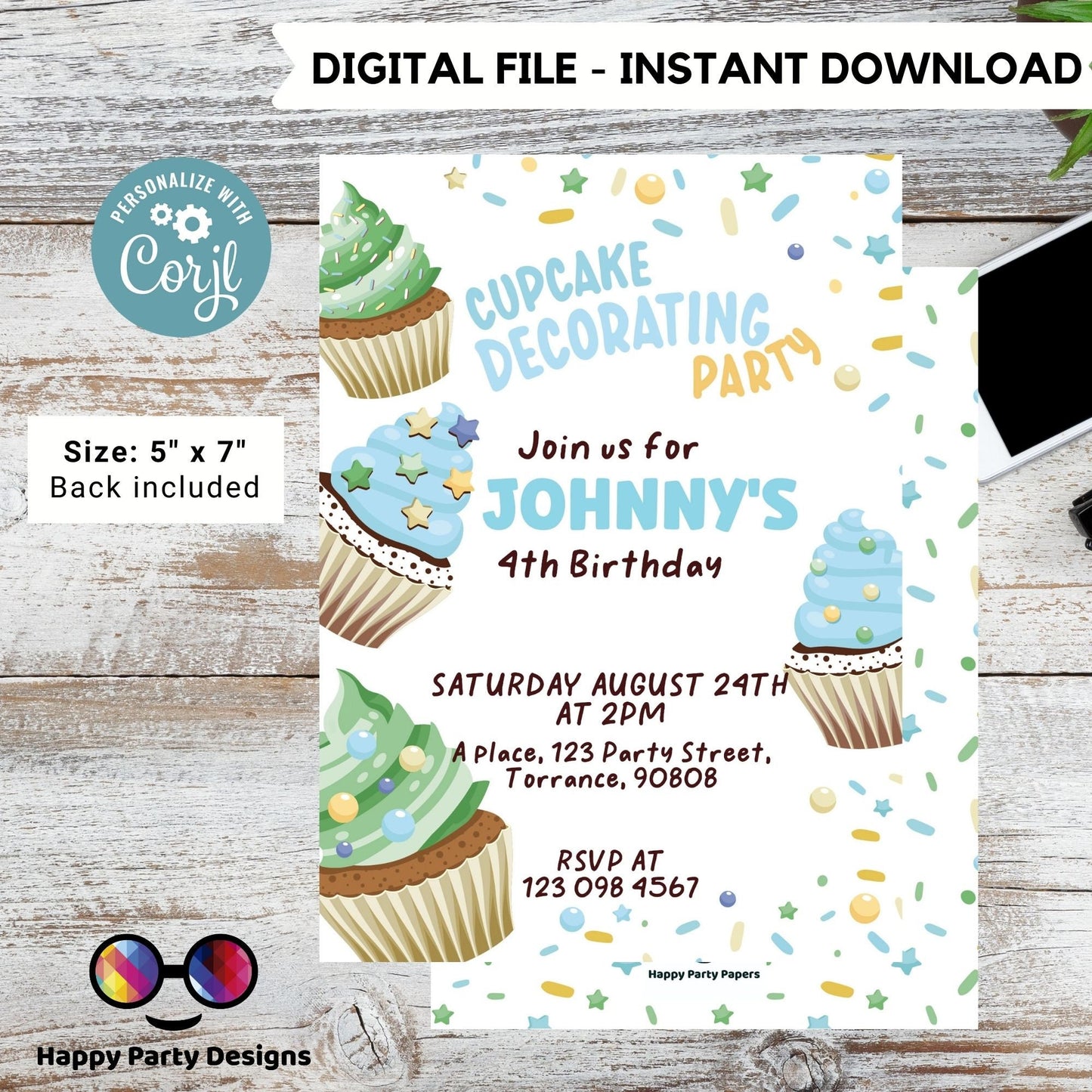 Editable Baking Invitation | Baking Birthday Invitation Printable | Birthday boy | Boy Cooking Party Invite | Cupcake Baking Invite #K138