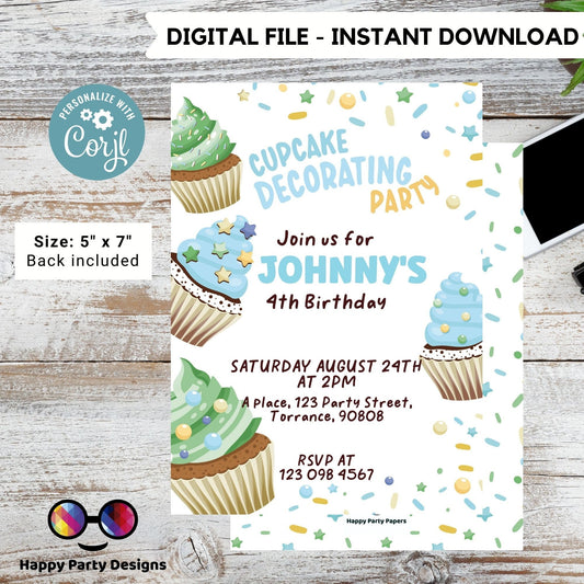 Editable Baking Invitation | Baking Birthday Invitation Printable | Birthday boy | Boy Cooking Party Invite | Cupcake Baking Invite #K138