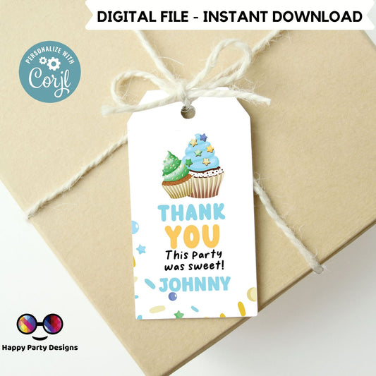 Editable cupcake decorating Favor Tags Tags | Baking Birthday Thank you tags | Birthday boy | Kids Cupcake Decorating Party #K138