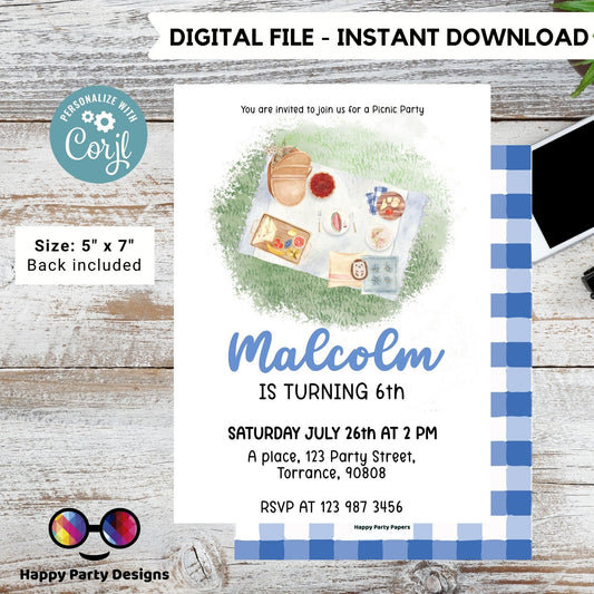 EDITABLE Picnic Birthday invitation | picnic in the park printable invite | Garden Birthday Party | picnic birthday | Birthday boy  #K139