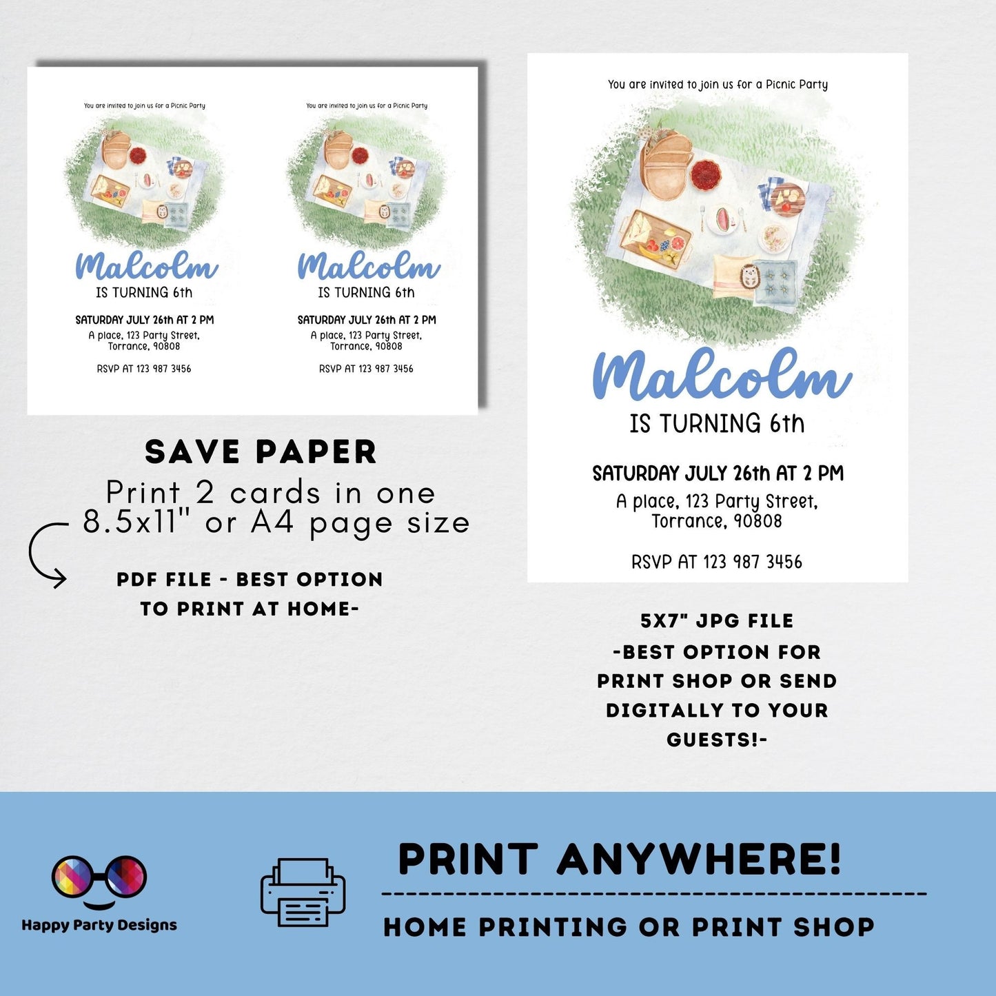 EDITABLE Picnic Birthday invitation | picnic in the park printable invite | Garden Birthday Party | picnic birthday | Birthday boy  #K139