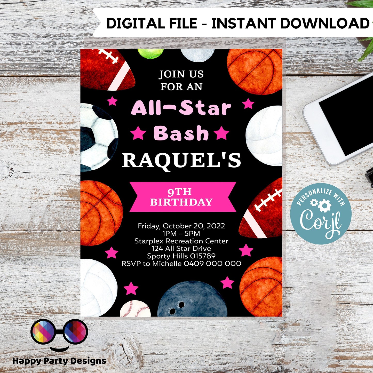 Editable Sports Birthday Invitation | Sports Invitation | Sports party Invitation | All Star Party Invite | Editable Instant Download #K140