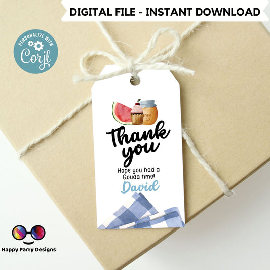 Picnic Birthday Thank You Tags | Picnic Gift Tags | Thank you tags | Birthday boy | Party Bag Tags | honey  #K142