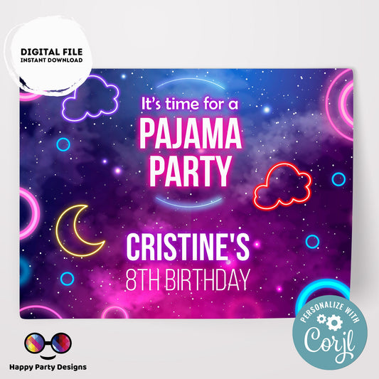 Editable sleepover placemat page | slumber party Placemat  | Any Age | summer party | Slumber Party | Instant Download Neon   #K99