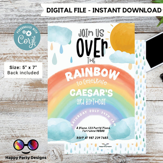 Editable Rainbow Birthday Party Invitation | Instant Download Rainbow Birthday Party Invitation | Rainbow Birthday | boy #K143