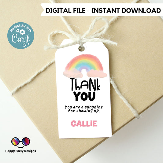 Editable Rainbow Favor Tag | Rainbow Gift Tags | Boho rainbow download | Rainbow Thank You Tag | PRINTABLE | Instant download | girl #K143