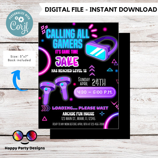 Editable Video Game Invitation | Gamer Invitation | Video Game Invitation | Video Game Birthday | Game Party | Gaming Party Invite |  #K104