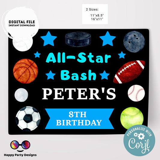 Editable Sports Birthday Placemat  | Sports Party | Sports Placemat  | Editable Instant Download | All Star Party placemat Edit Online #K141