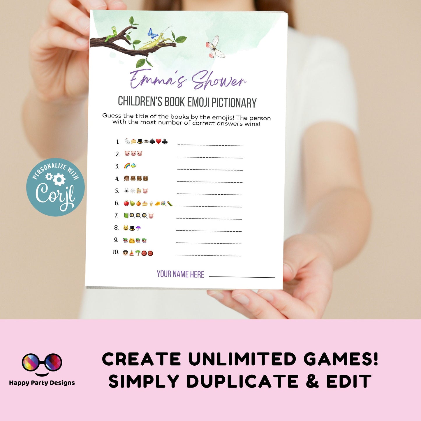Editable bugs games bundle | bugs baby shower games | Baby girl | insect shower | green baby shower games | butterfly #B27