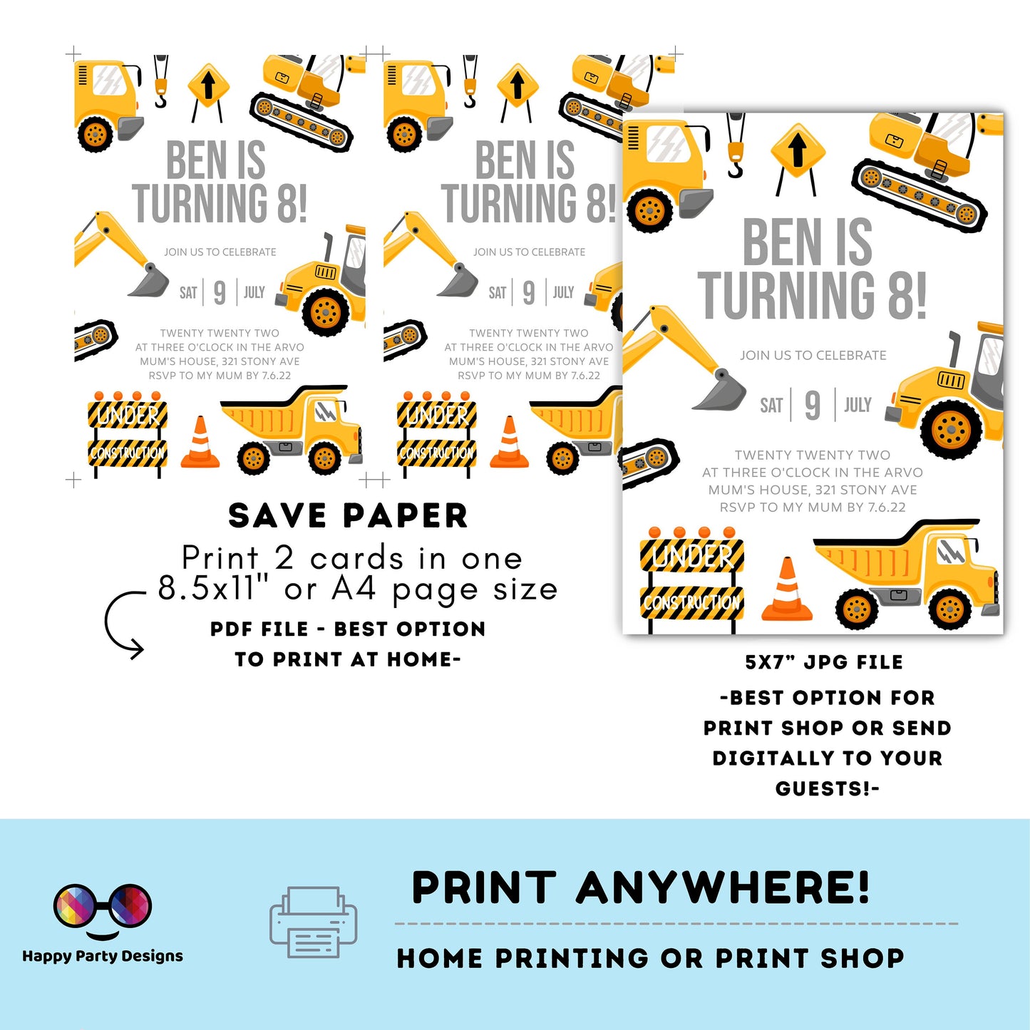 Construction Birthday Invitations | trucks party | boy | any age! | Party under Construction Invitation | Edit Yourself #K105