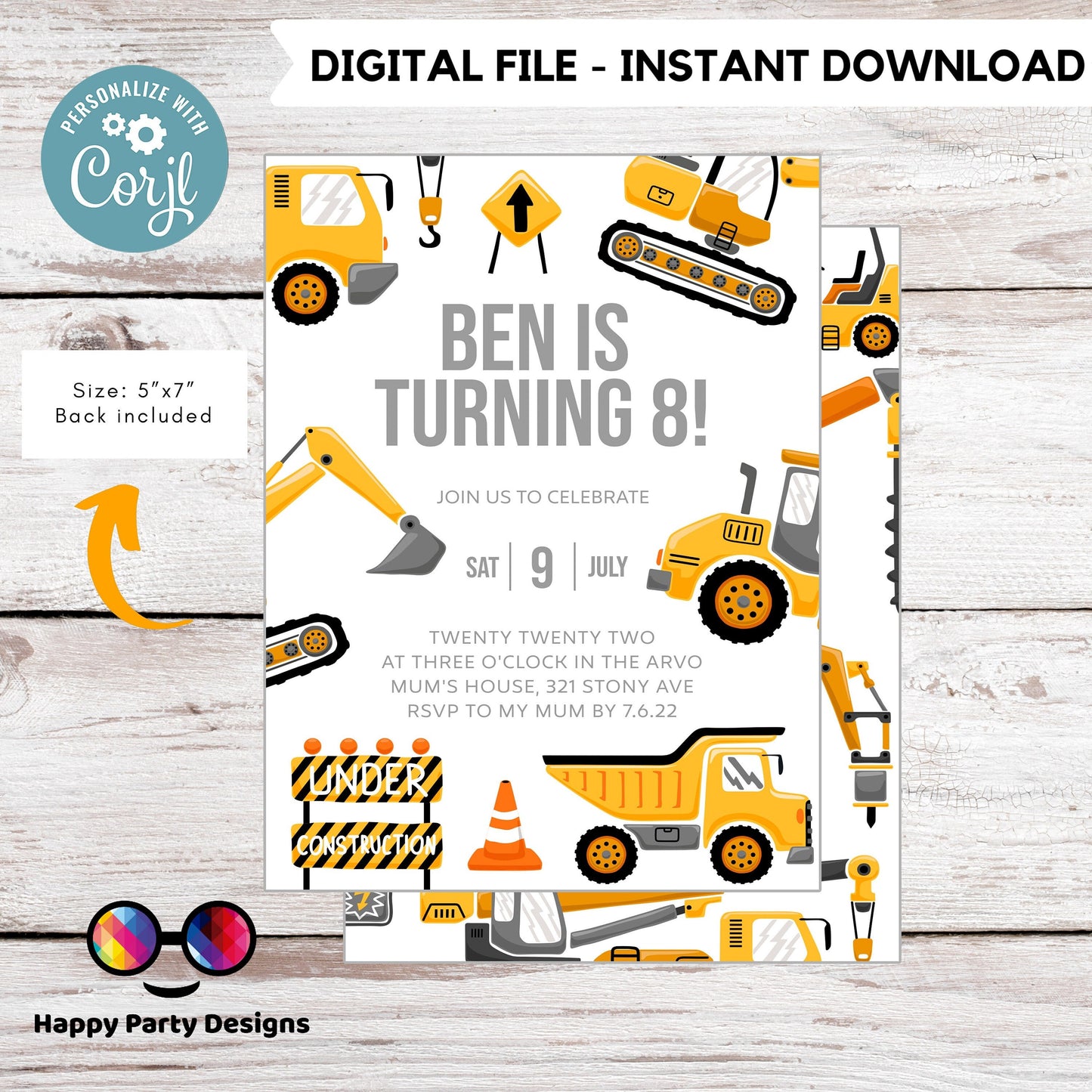 Construction Birthday Invitations | trucks party | boy | any age! | Party under Construction Invitation | Edit Yourself #K105