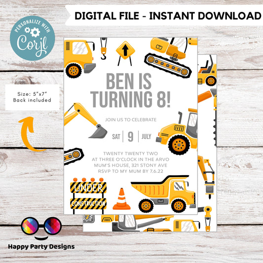 Construction Birthday Invitations | trucks party | boy | any age! | Party under Construction Invitation | Edit Yourself #K105