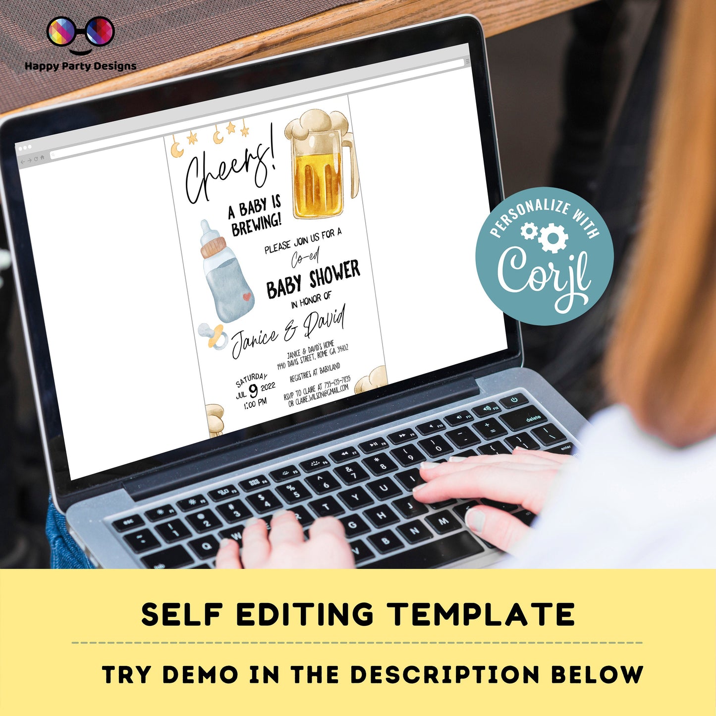 cheers a baby is brewing baby shower Invitation | Couples Baby Shower Invite | Co-ed Baby Shower | Gender Neutral | beer | drinks #B28