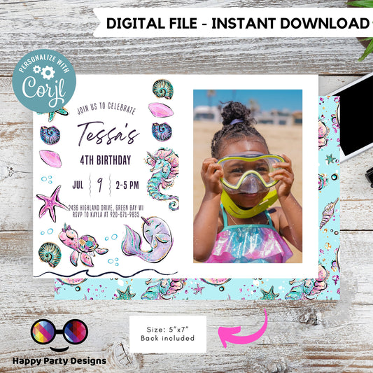 Ocean Invitation whit picture | Editable Ocean Invitation | under the sea party | girl birthday | any age | editable on line #K107